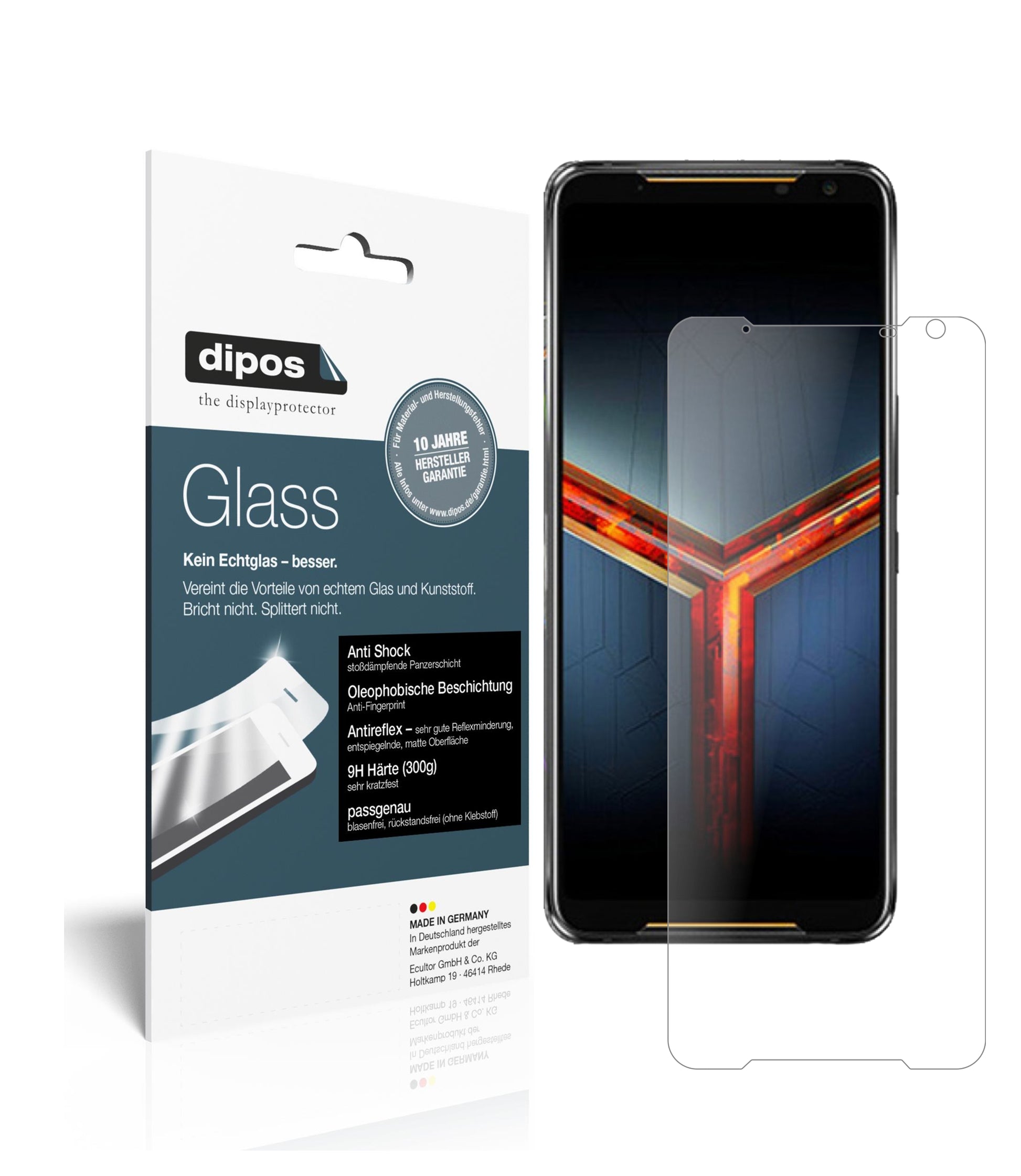 Matte Displayschutzfolie von dipos passend für Asus ROG Phone 2, 9H kratzfest und blasenfrei montiert