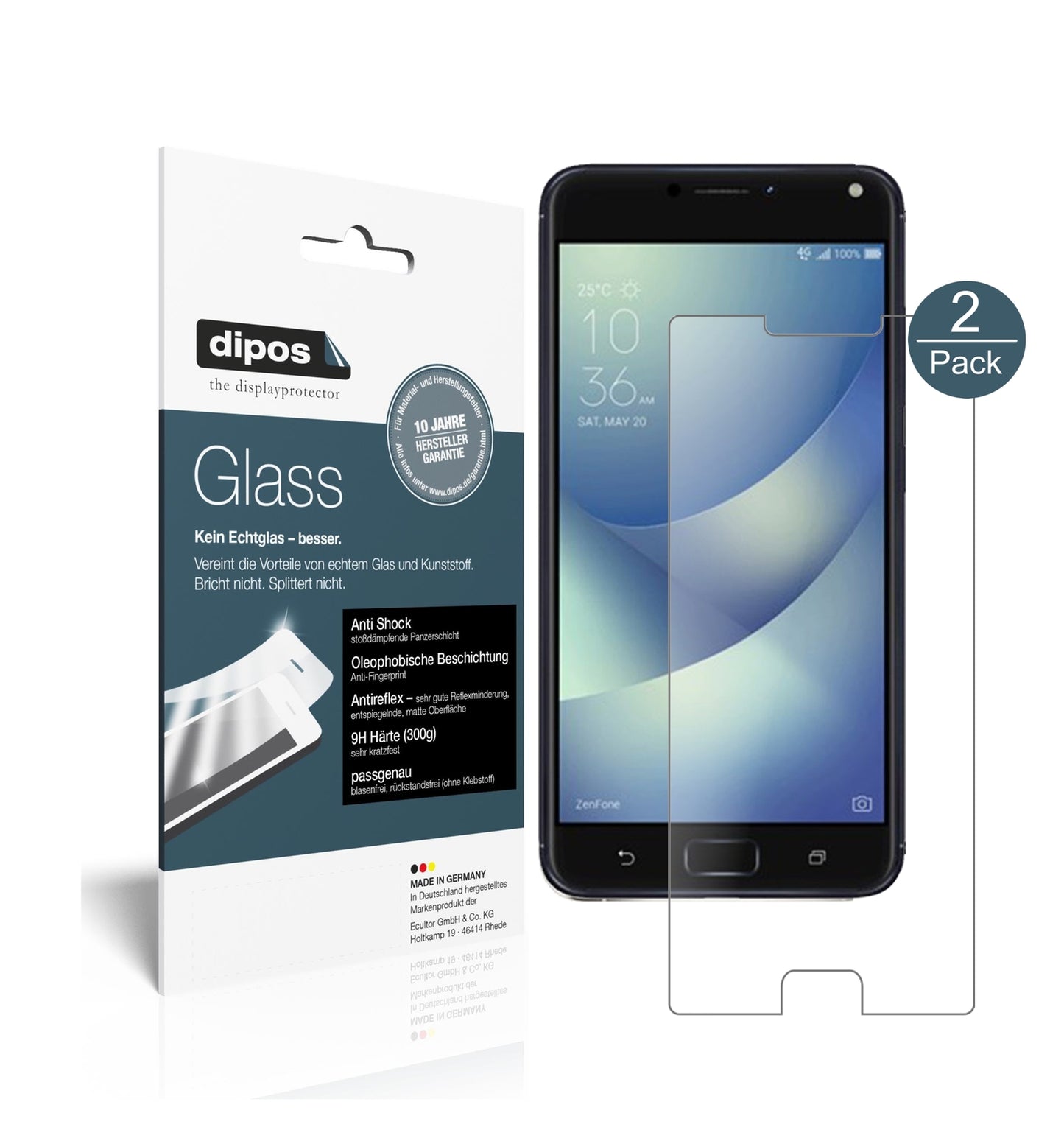 Matte Displayschutzfolie von dipos passend für Asus Zenfone 4 Max 5,2 Zoll ZC520KL, 9H kratzfest und blasenfrei montiert