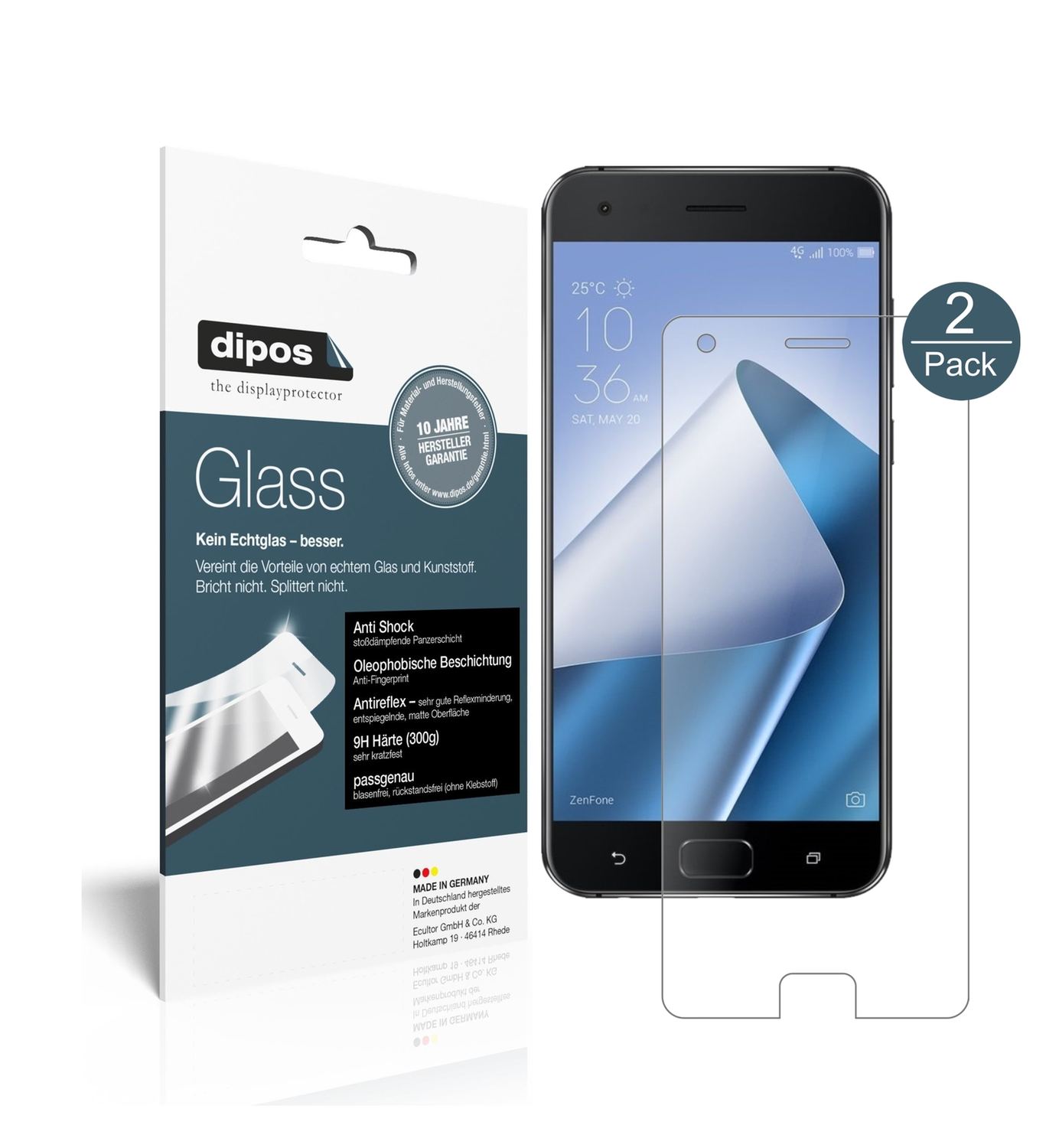 Matte Displayschutzfolie von dipos passend für Asus ZenFone 4 Pro ZS551KL, 9H kratzfest und blasenfrei montiert