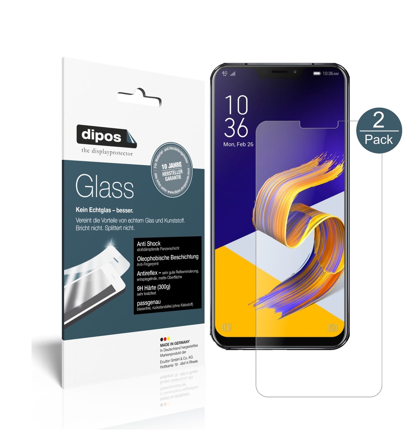 Matte Displayschutzfolie von dipos passend für Asus Zenfone 5Z ZS620KL, 9H kratzfest und blasenfrei montiert