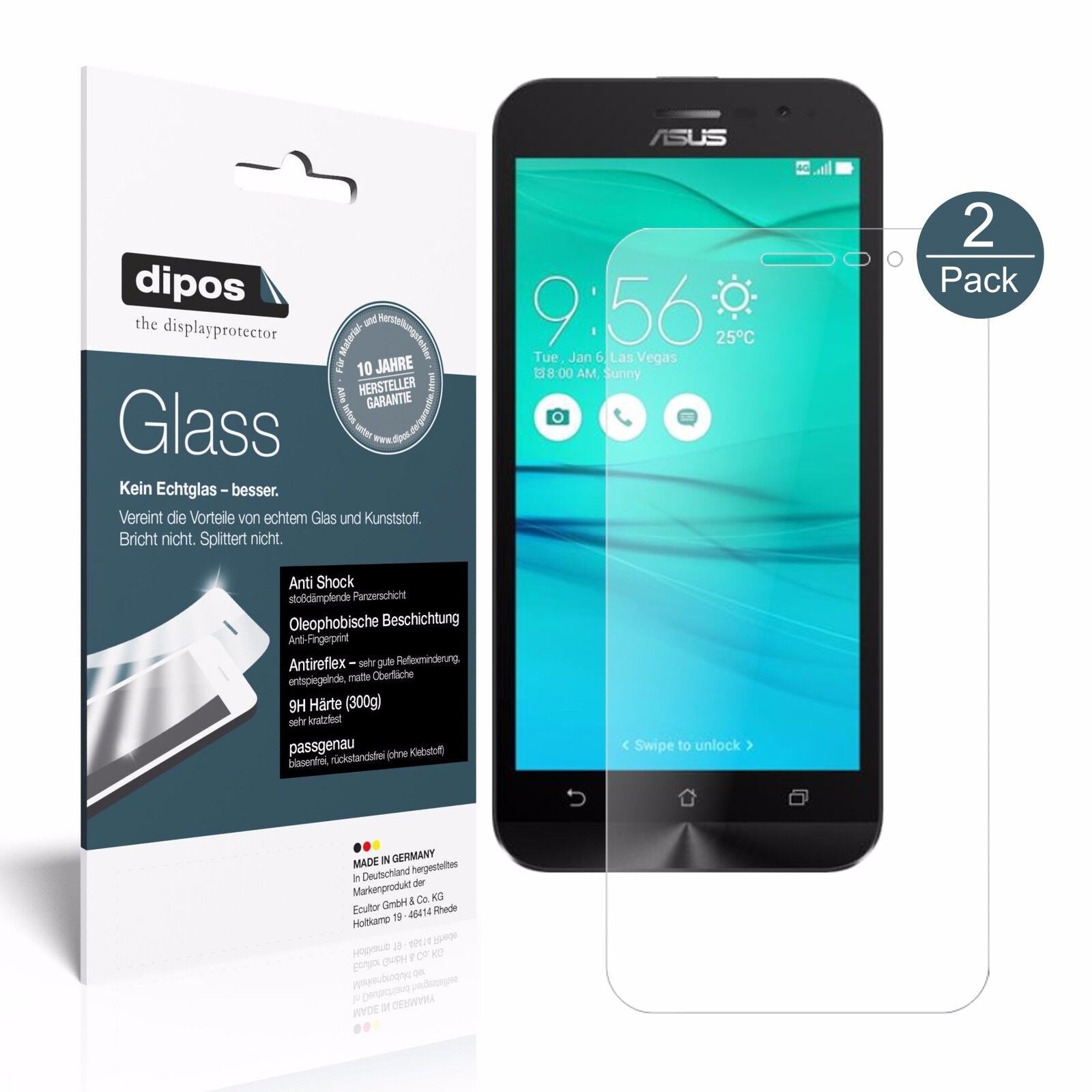 Matte Displayschutzfolie von dipos passend für Asus Zenfone Go (2017), 9H kratzfest und blasenfrei montiert