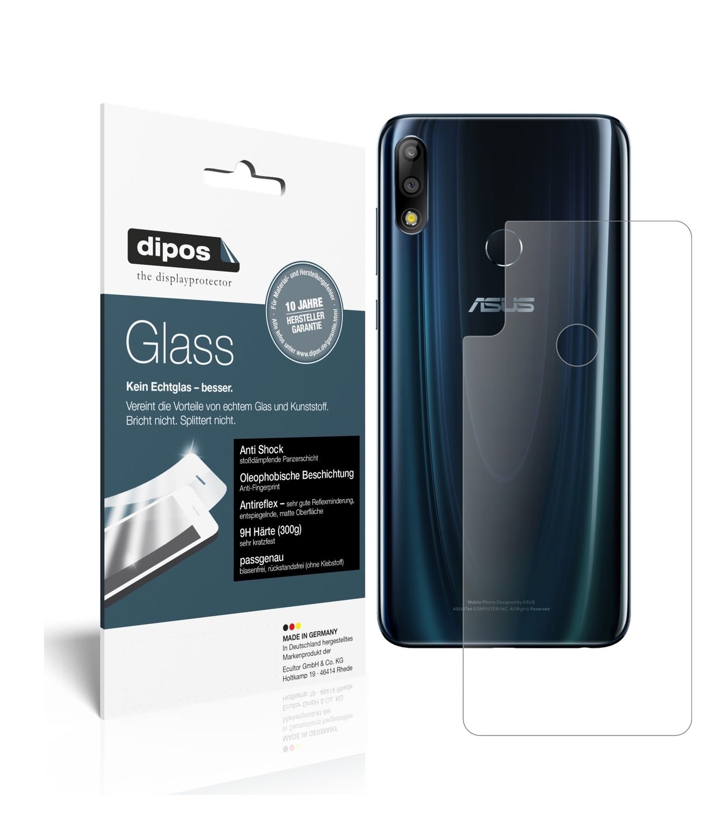 Matte Displayschutzfolie von dipos passend für Asus ZenFone Max Pro (M2) Rückseite, 9H kratzfest und blasenfrei montiert