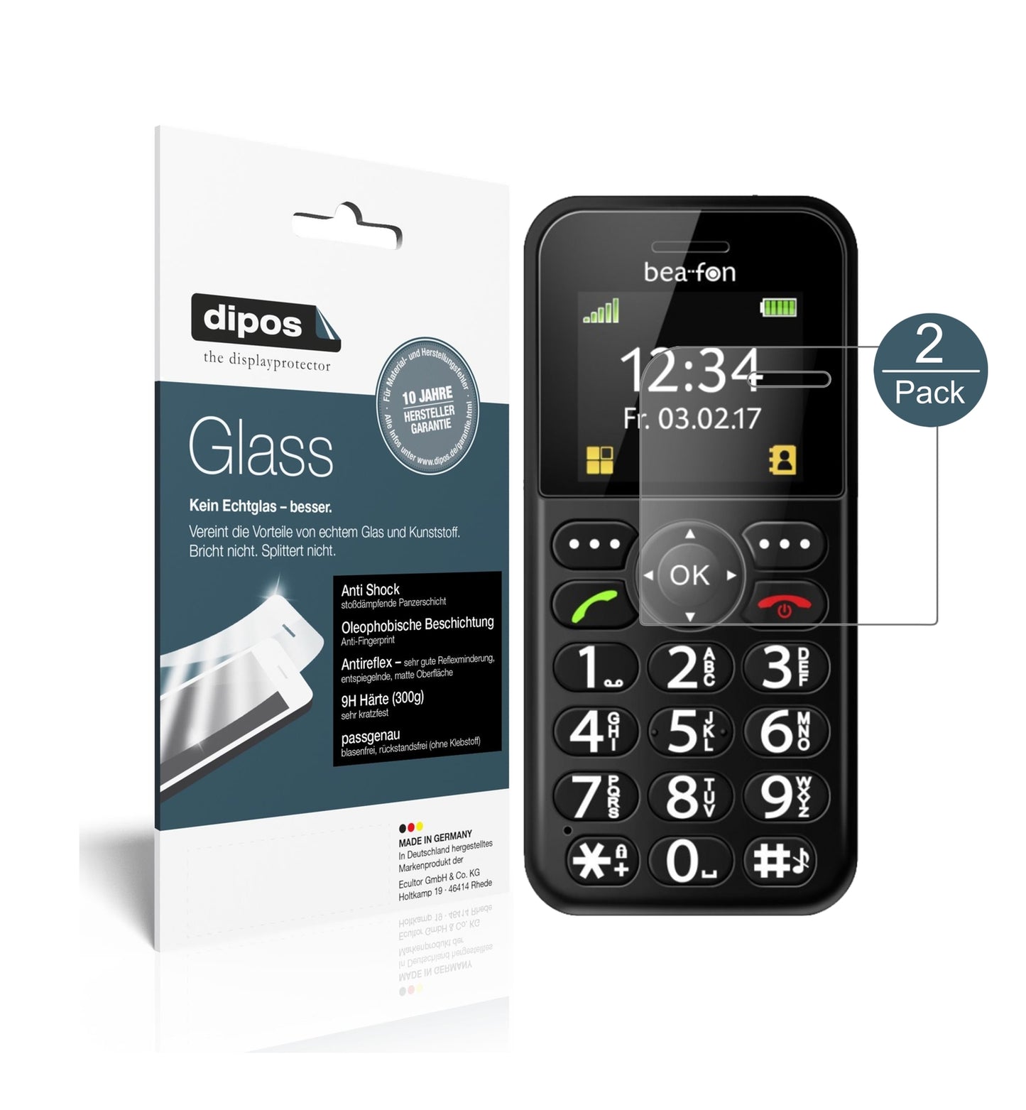 Matte Displayschutzfolie von dipos passend für bea-fon SL150, 9H kratzfest und blasenfrei montiert