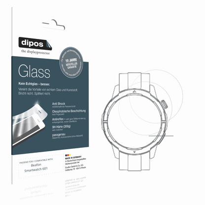 Matte Displayschutzfolie von dipos passend für Beafon Smartwatch 601, 9H kratzfest und blasenfrei montiert