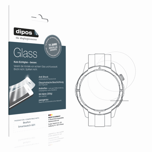 Matte Displayschutzfolie von dipos passend für Beafon Smartwatch 601, 9H kratzfest und blasenfrei montiert