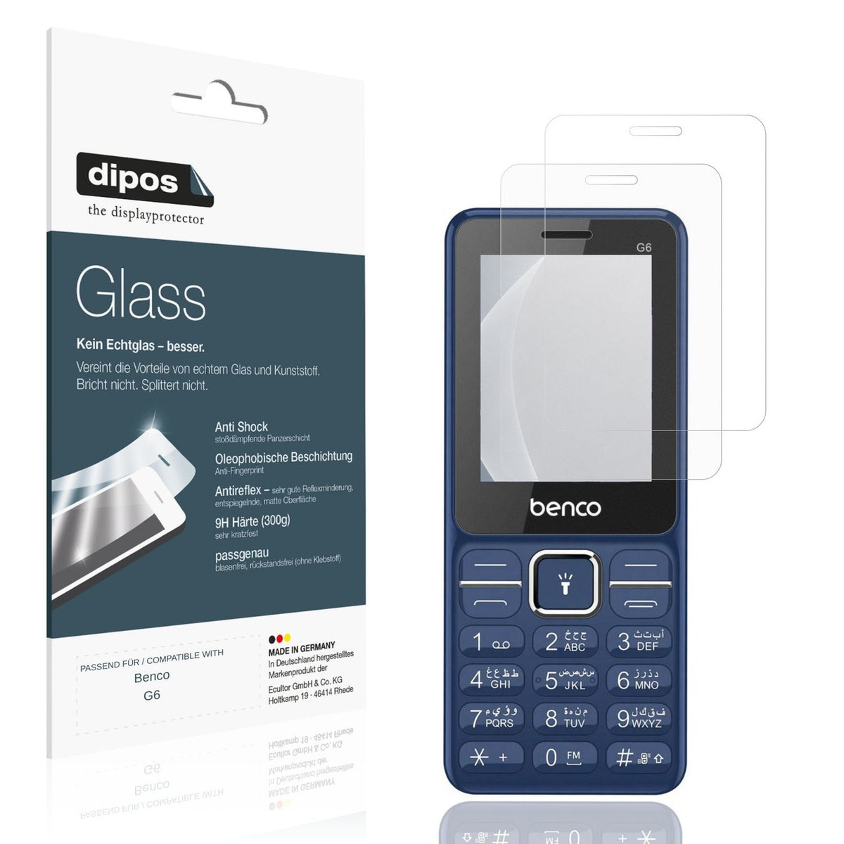 Matte Displayschutzfolie von dipos passend für Benco G6, 9H kratzfest und blasenfrei montiert