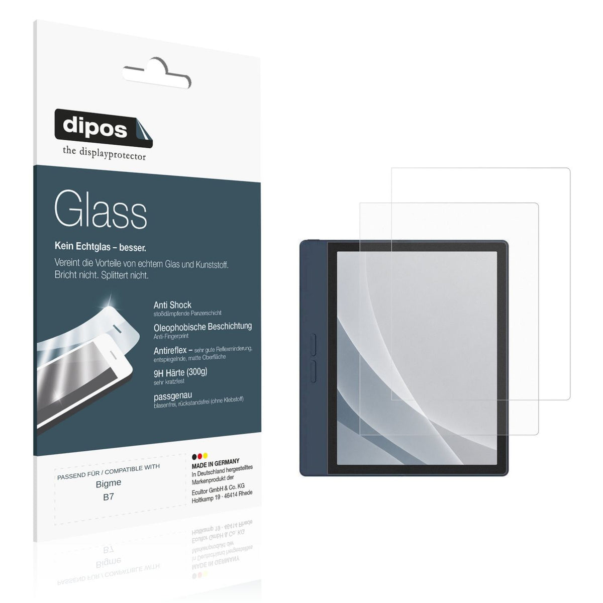 Matte Displayschutzfolie von dipos passend für Bigme B7, 9H kratzfest und blasenfrei montiert