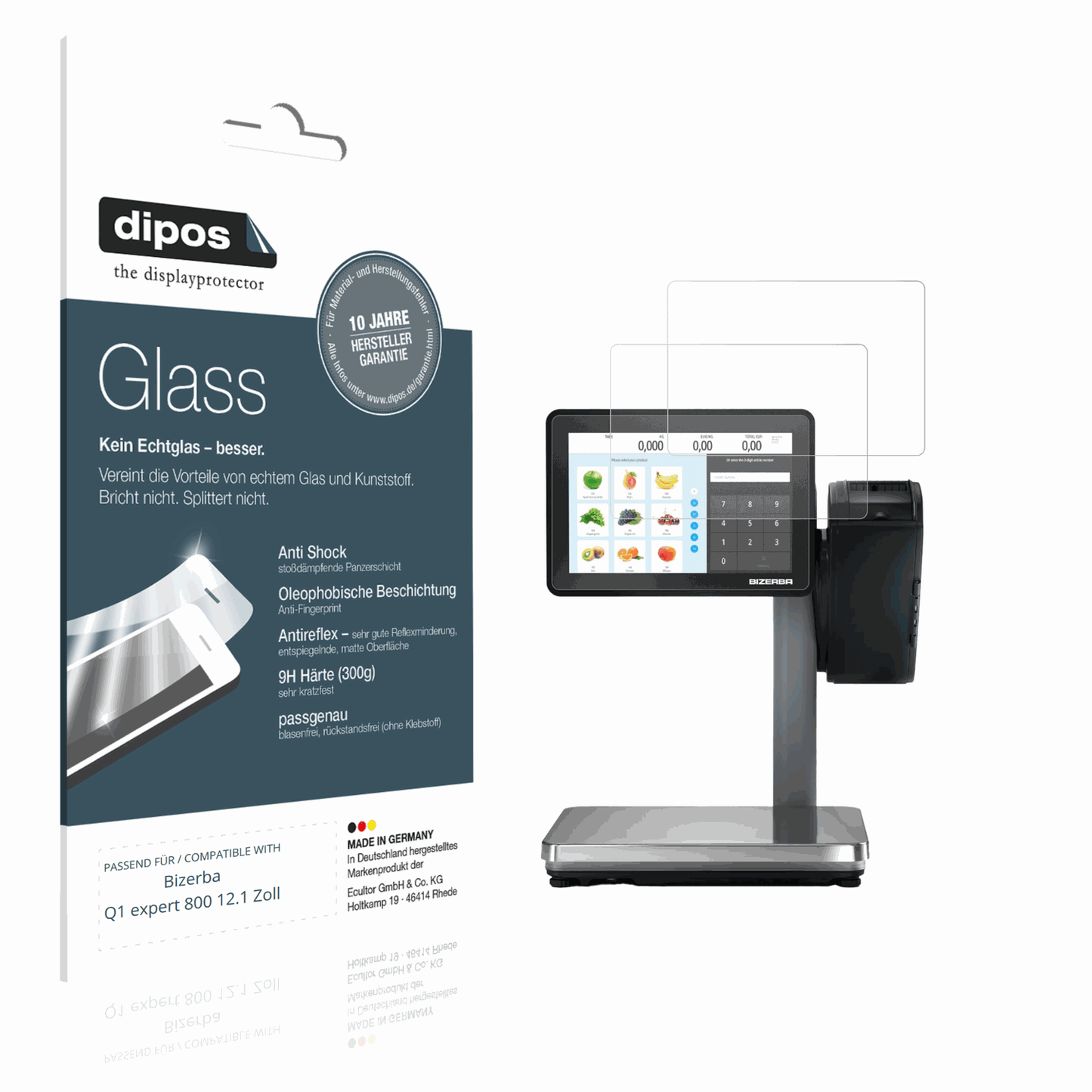 Matte Displayschutzfolie von dipos passend für Bizerba Q1 expert 800 12.1 Zoll, 9H kratzfest und blasenfrei montiert