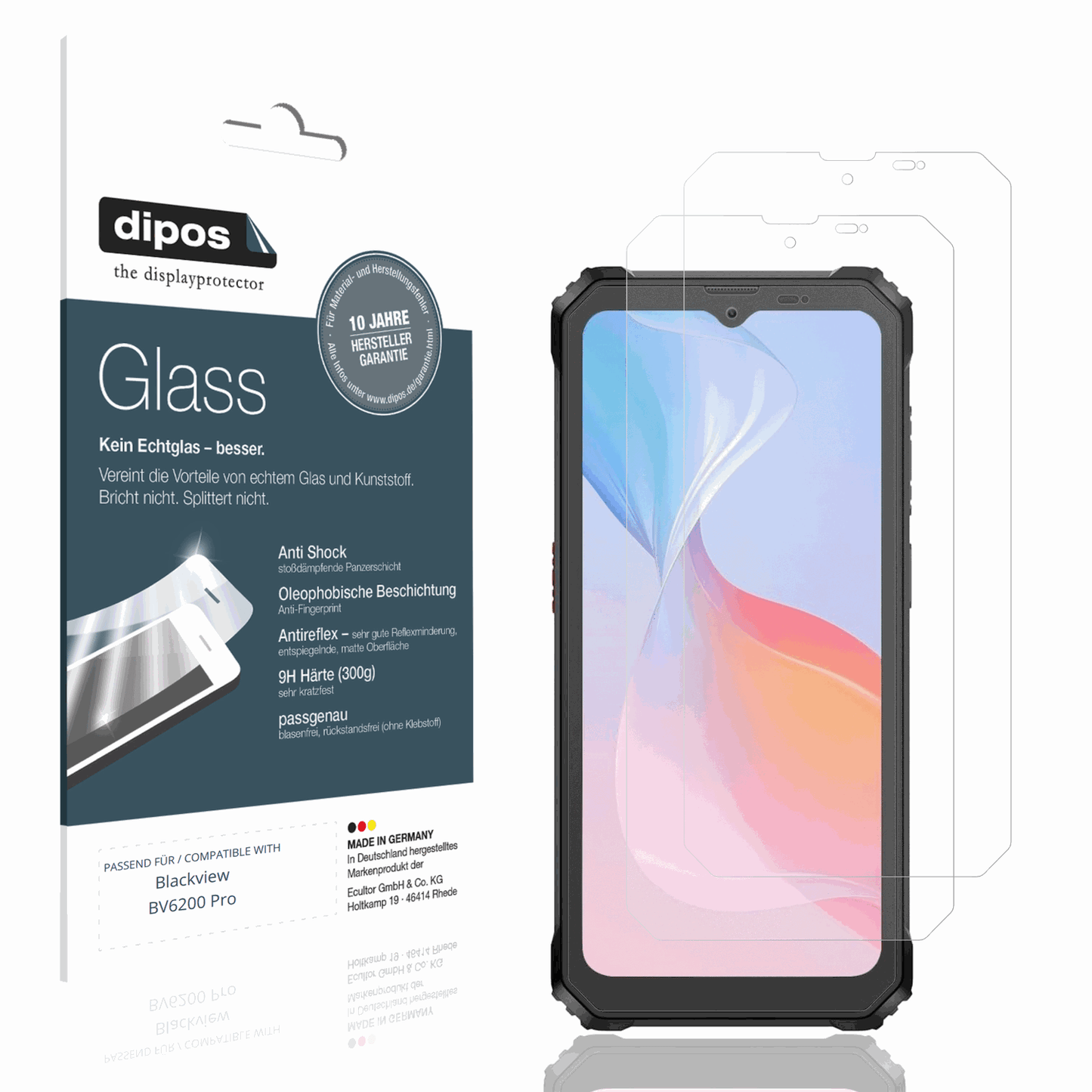 Matte Displayschutzfolie von dipos passend für Blackview BV6200 Pro, 9H kratzfest und blasenfrei montiert