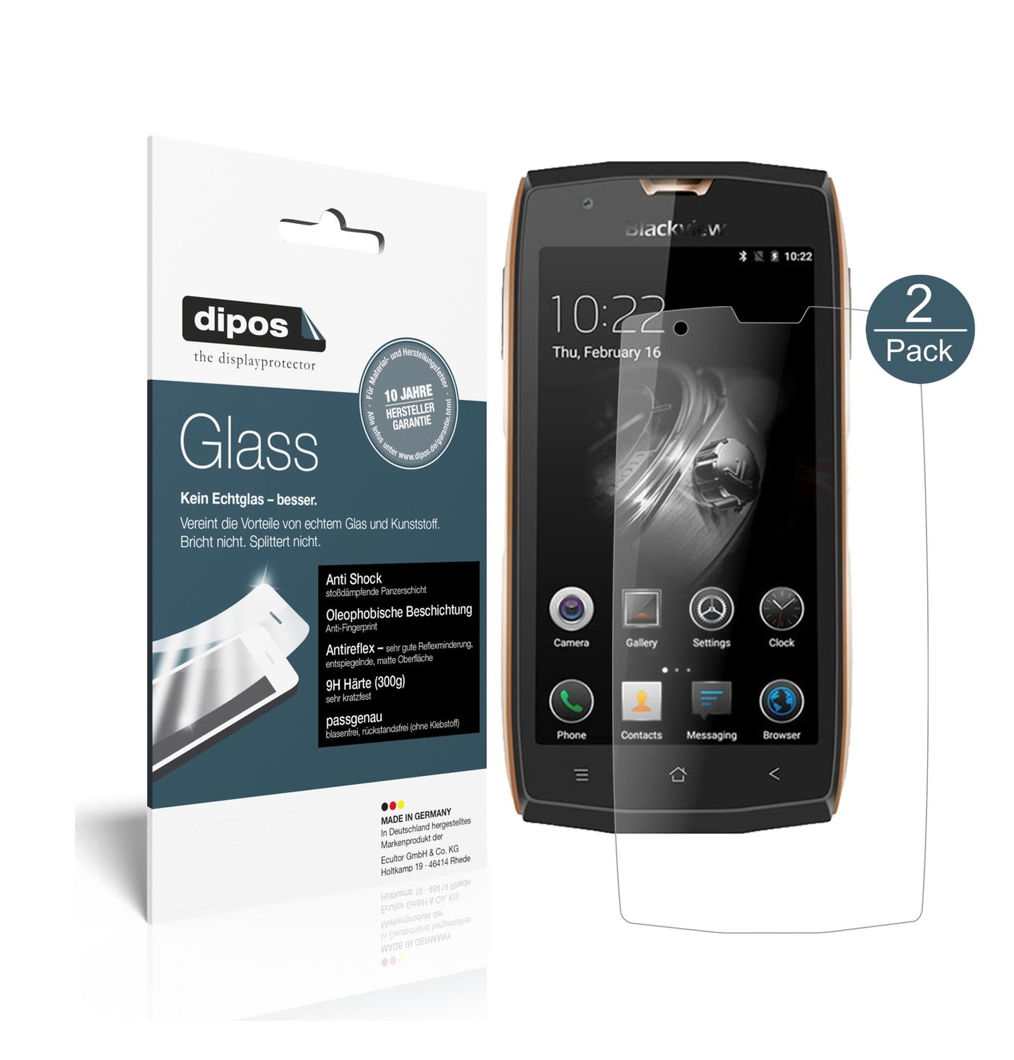 Matte Displayschutzfolie von dipos passend für Blackview BV7000, 9H kratzfest und blasenfrei montiert