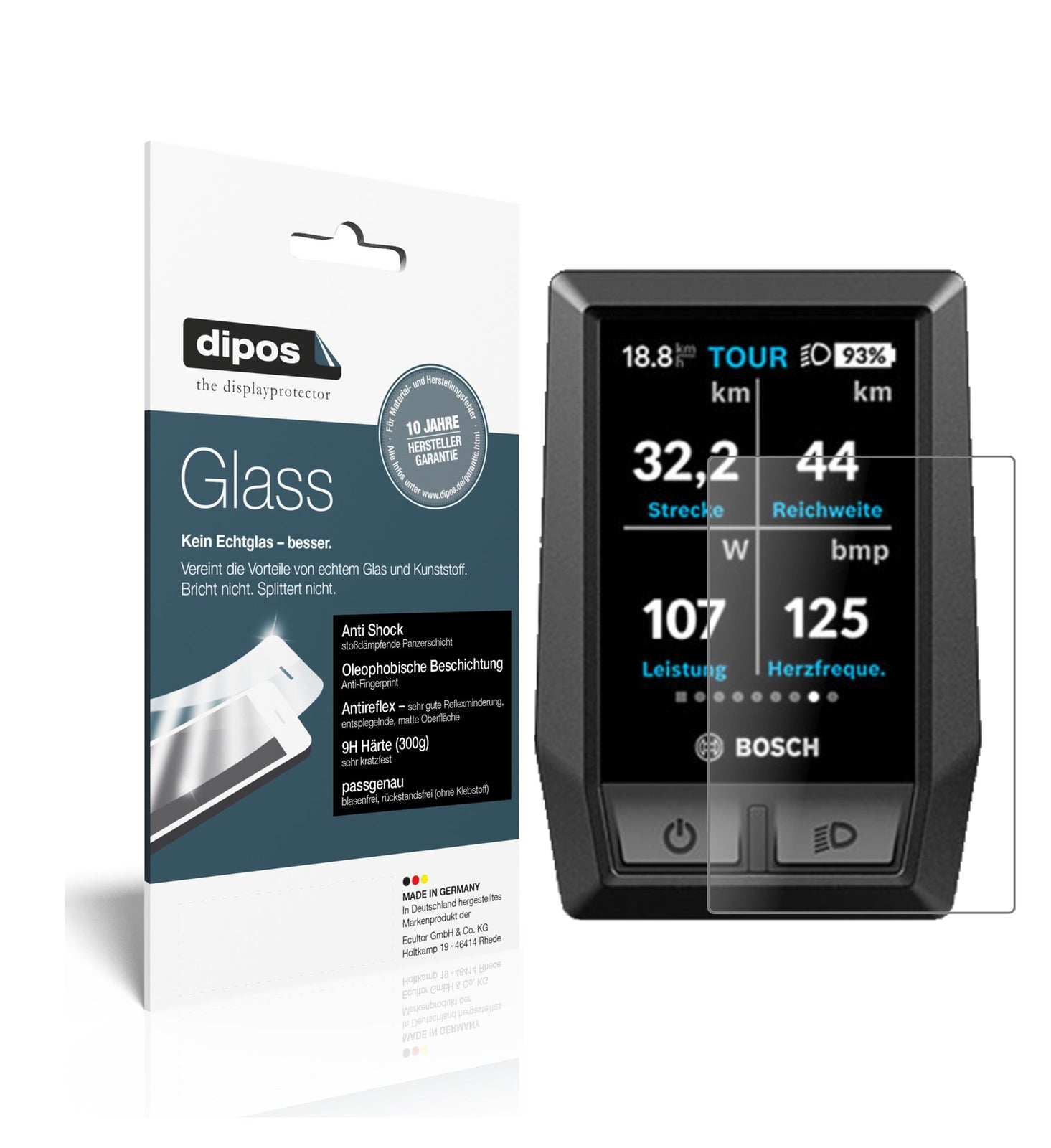 Matte Displayschutzfolie von dipos passend für Bosch Kiox e-Bike Display, 9H kratzfest und blasenfrei montiert
