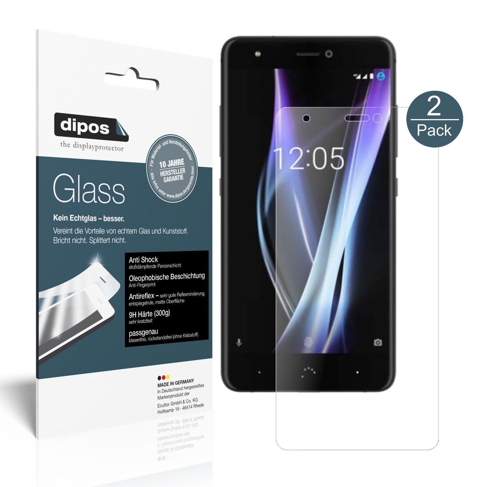 Matte Displayschutzfolie von dipos passend für BQ Aquaris X Pro, 9H kratzfest und blasenfrei montiert