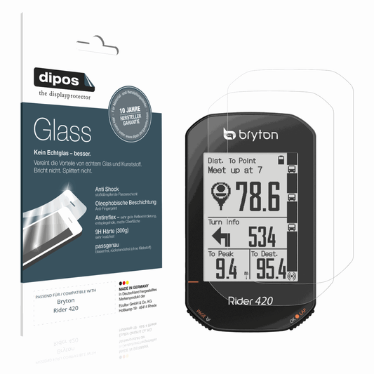 Matte Displayschutzfolie von dipos passend für Bryton Rider 420, 9H kratzfest und blasenfrei montiert