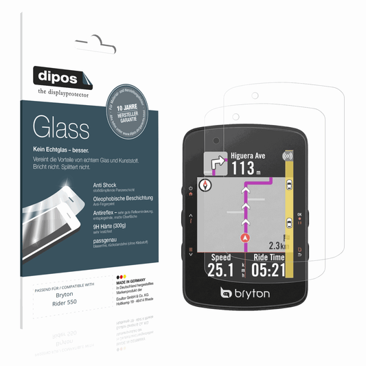Matte Displayschutzfolie von dipos passend für Bryton Rider 550, 9H kratzfest und blasenfrei montiert