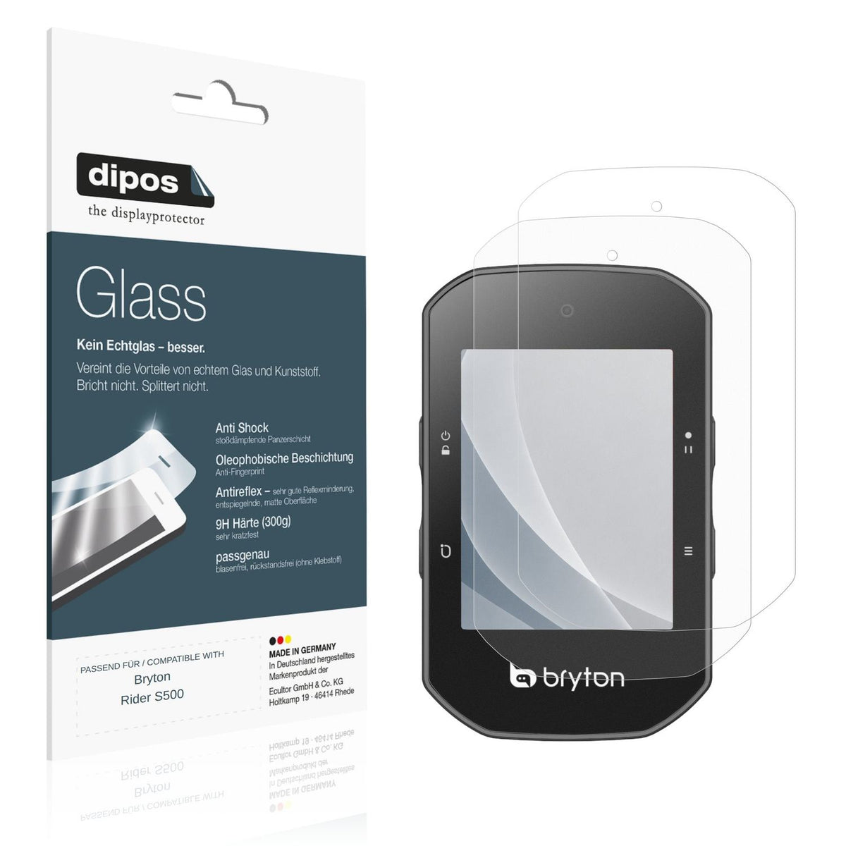 Matte Displayschutzfolie von dipos passend für Bryton Rider S500, 9H kratzfest und blasenfrei montiert