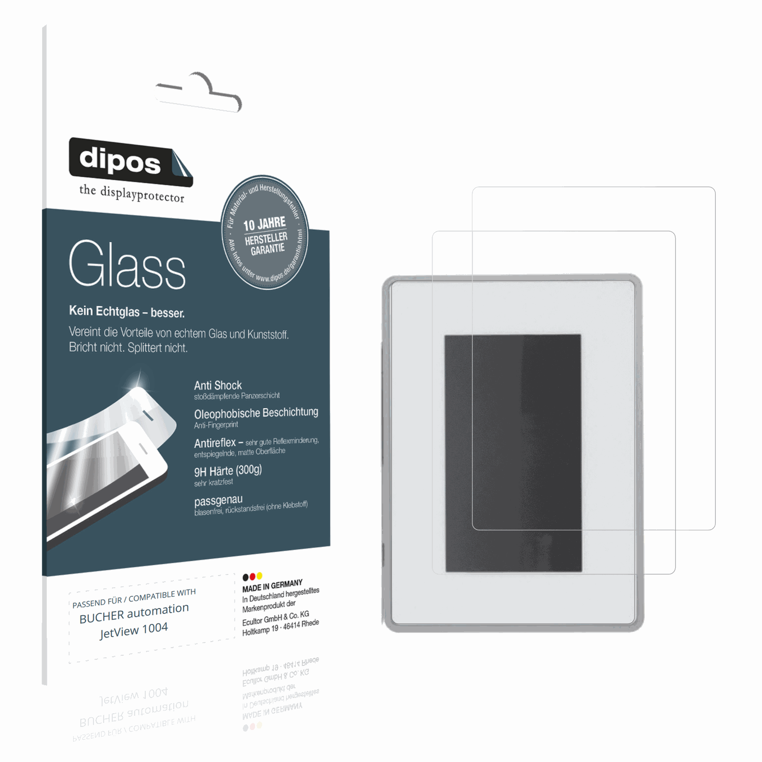 Matte Displayschutzfolie von dipos passend für BUCHER automation JetView 1004, 9H kratzfest und blasenfrei montiert