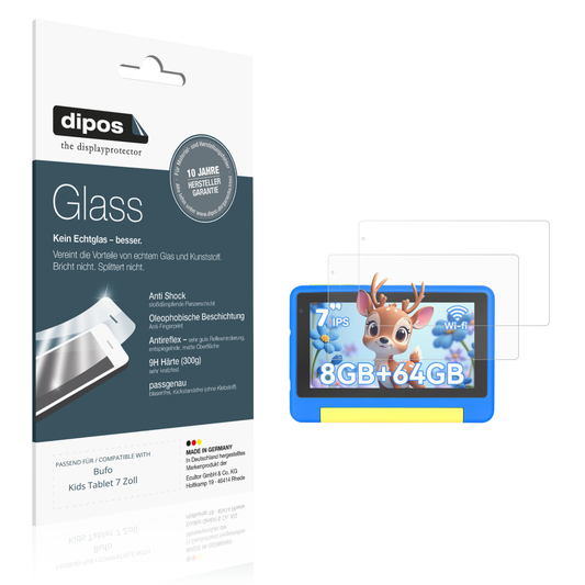 Matte Displayschutzfolie von dipos passend für Bufo Kids Tablet 7 Zoll, 9H kratzfest und blasenfrei montiert