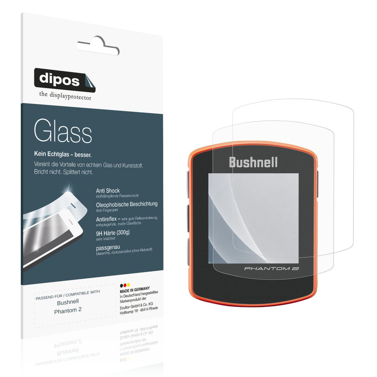 Matte Displayschutzfolie von dipos passend für Bushnell Phantom 2, 9H kratzfest und blasenfrei montiert