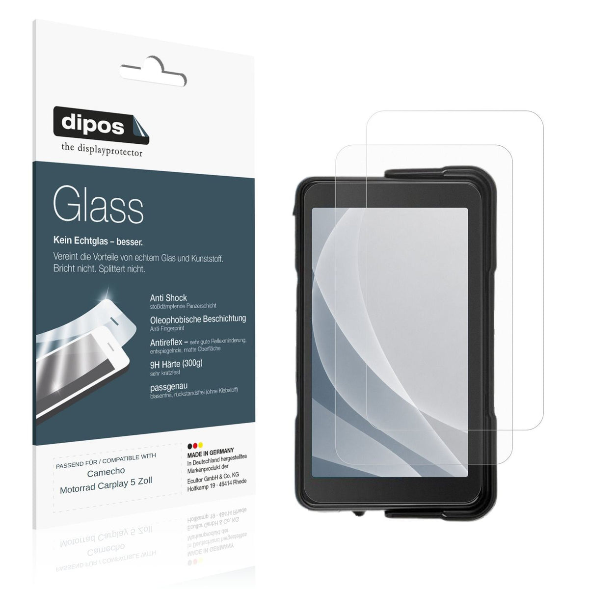 Matte Displayschutzfolie von dipos passend für Camecho Motorrad Carplay 5 Zoll, 9H kratzfest und blasenfrei montiert