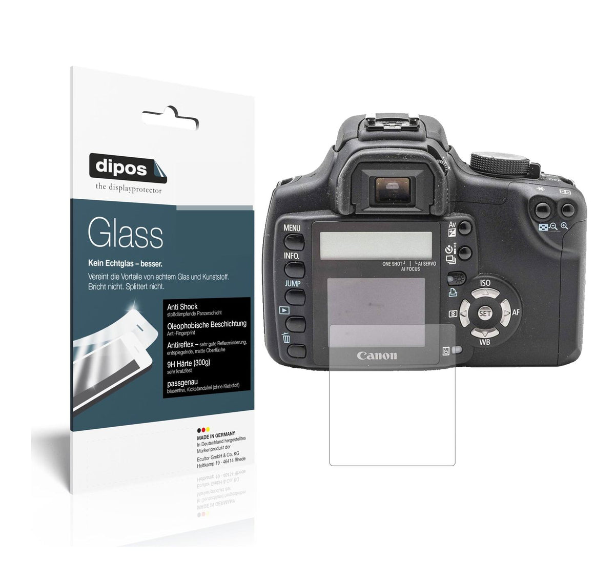 Matte Displayschutzfolie von dipos passend für Canon EOS 350D, 9H kratzfest und blasenfrei montiert