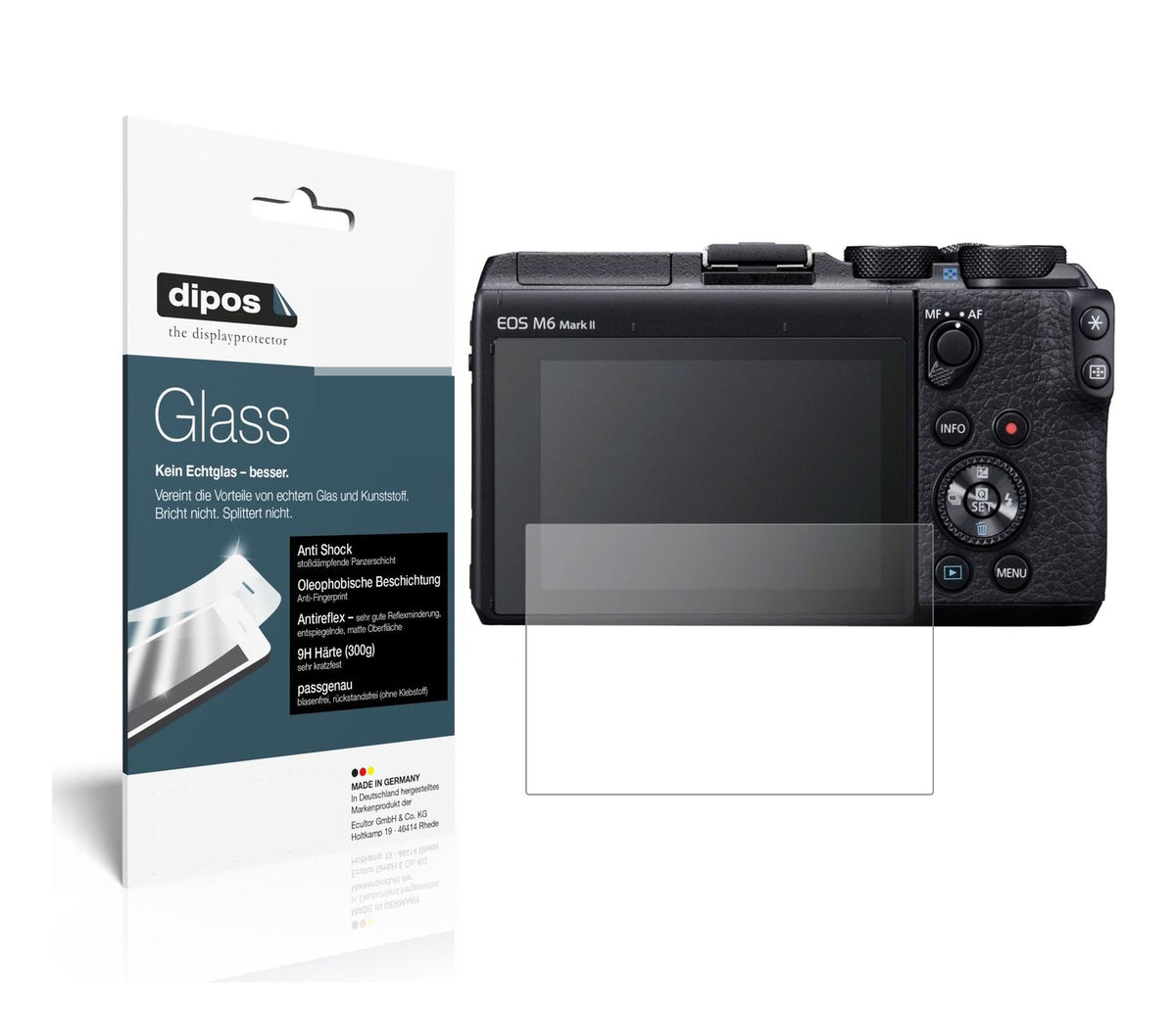 Matte Displayschutzfolie von dipos passend für Canon EOS M6 Mark II, 9H kratzfest und blasenfrei montiert