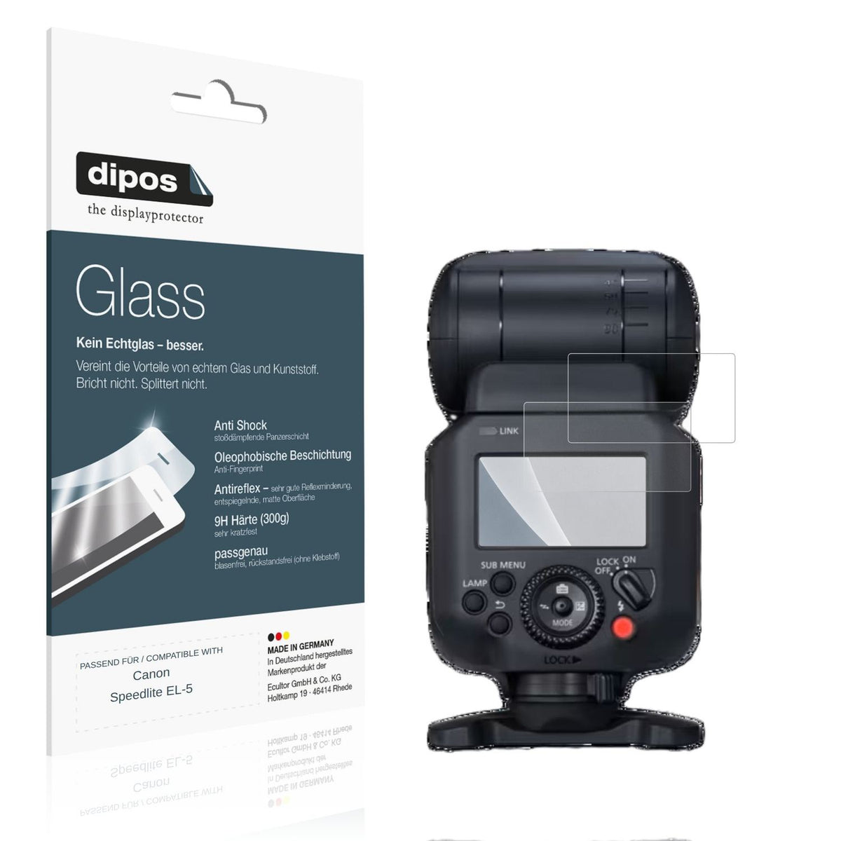 Matte Displayschutzfolie von dipos passend für Canon Speedlite EL-5, 9H kratzfest und blasenfrei montiert
