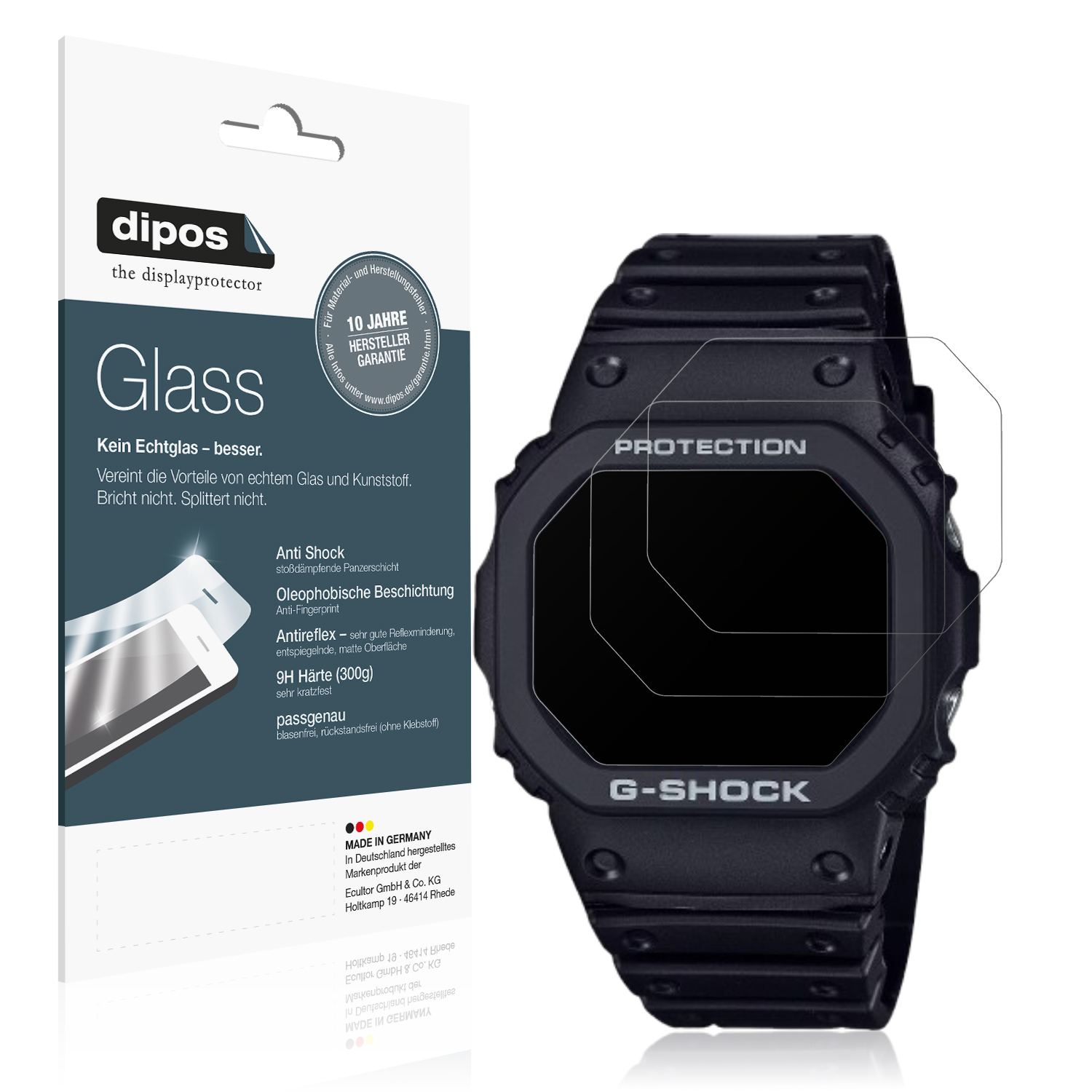 Matte Displayschutzfolie von dipos passend für Casio G-Shock DW-5000R-1A, 9H kratzfest und blasenfrei montiert