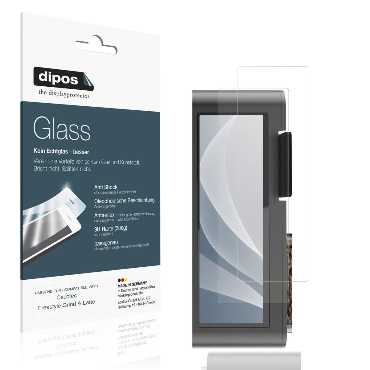 Matte Displayschutzfolie von dipos passend für Cecotec Freestyle Grind &amp; Latte, 9H kratzfest und blasenfrei montiert
