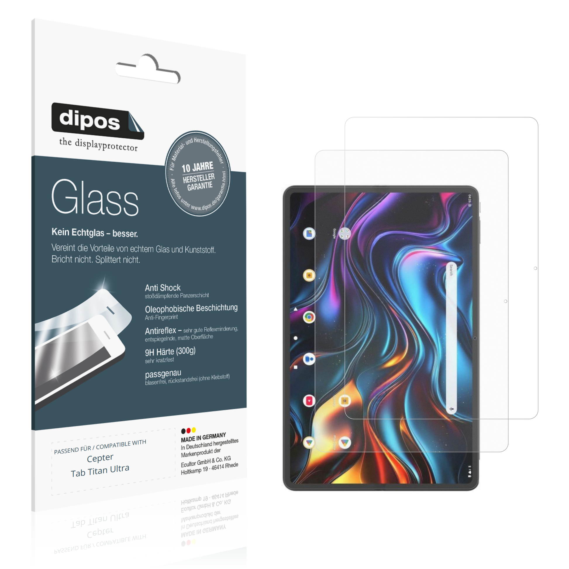 Matte Displayschutzfolie von dipos passend für Cepter Tab Titan Ultra, 9H kratzfest und blasenfrei montiert