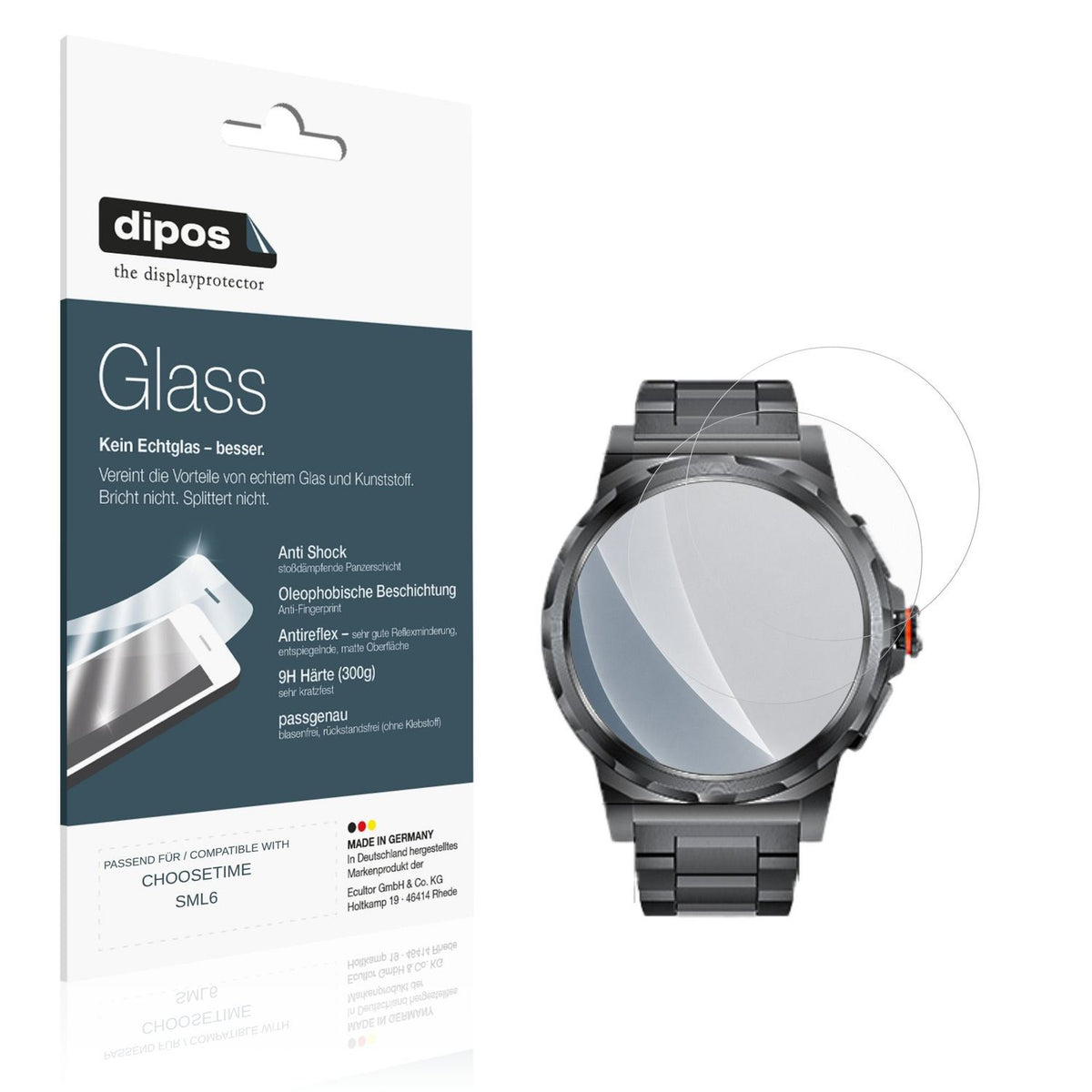 Matte Displayschutzfolie von dipos passend für CHOOSETIME SML6, 9H kratzfest und blasenfrei montiert