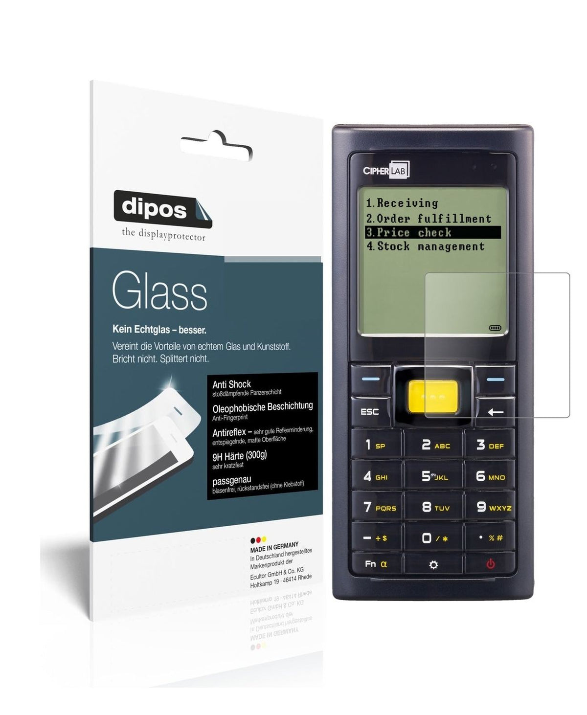 Matte Displayschutzfolie von dipos passend für Cipherlab 8260, 9H kratzfest und blasenfrei montiert