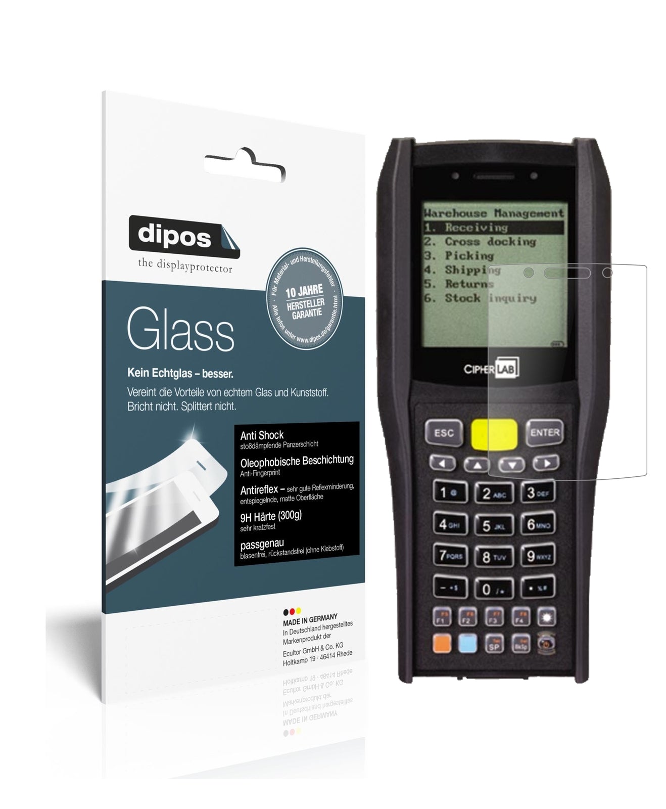 Matte Displayschutzfolie von dipos passend für Cipherlab 8400, 9H kratzfest und blasenfrei montiert