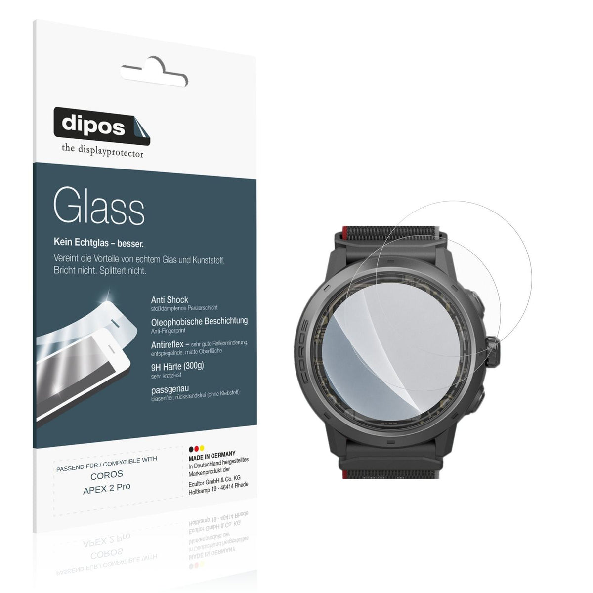 Matte Displayschutzfolie von dipos passend für COROS APEX 2 Pro, 9H kratzfest und blasenfrei montiert