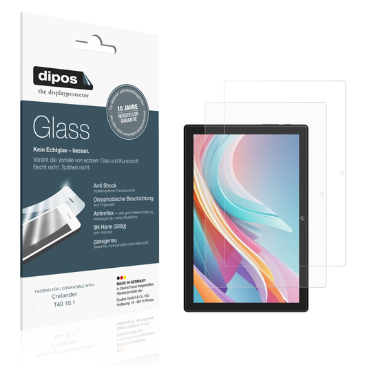 Matte Displayschutzfolie von dipos passend für Crelander T40 10.1, 9H kratzfest und blasenfrei montiert