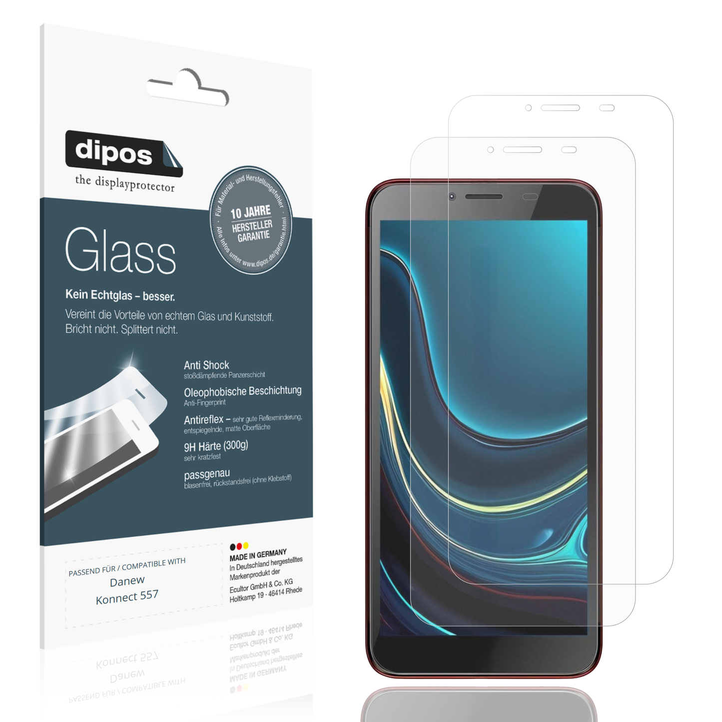 Matte Displayschutzfolie von dipos passend für Danew Konnect 557, 9H kratzfest und blasenfrei montiert