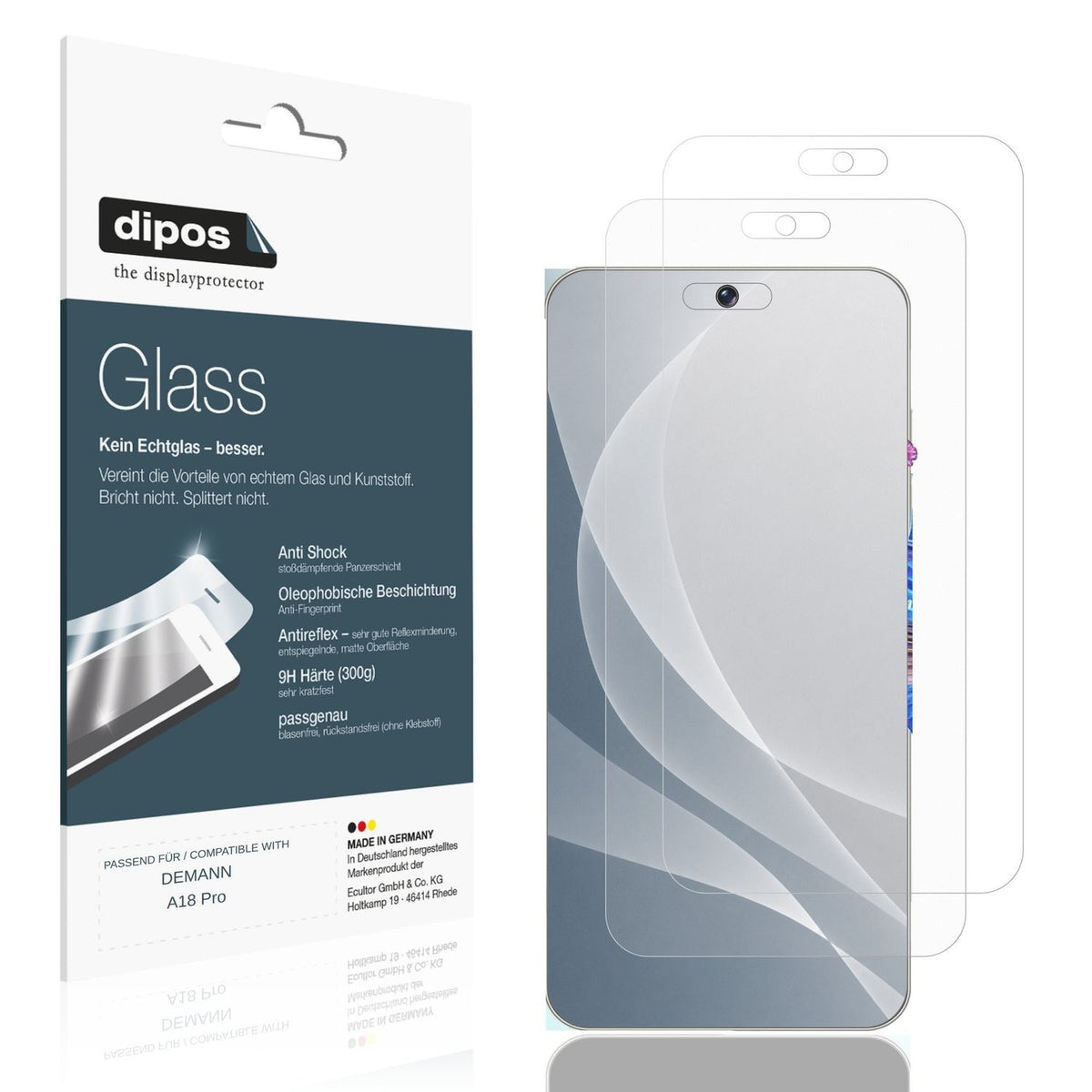 Matte Displayschutzfolie von dipos passend für DEMANN A18 Pro, 9H kratzfest und blasenfrei montiert