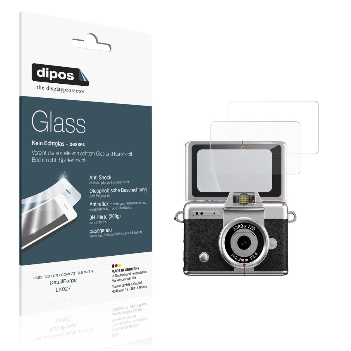 Matte Displayschutzfolie von dipos passend für DetailForge LK027, 9H kratzfest und blasenfrei montiert