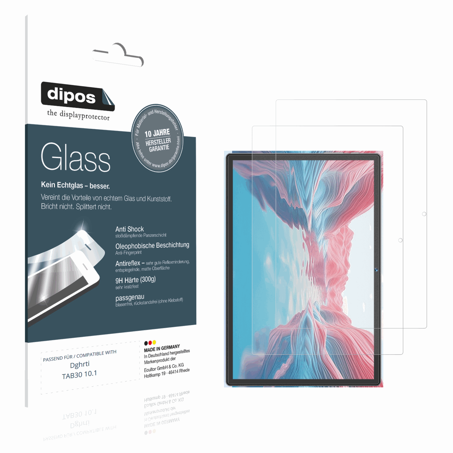 Matte Displayschutzfolie von dipos passend für Dghrti TAB30 10.1, 9H kratzfest und blasenfrei montiert