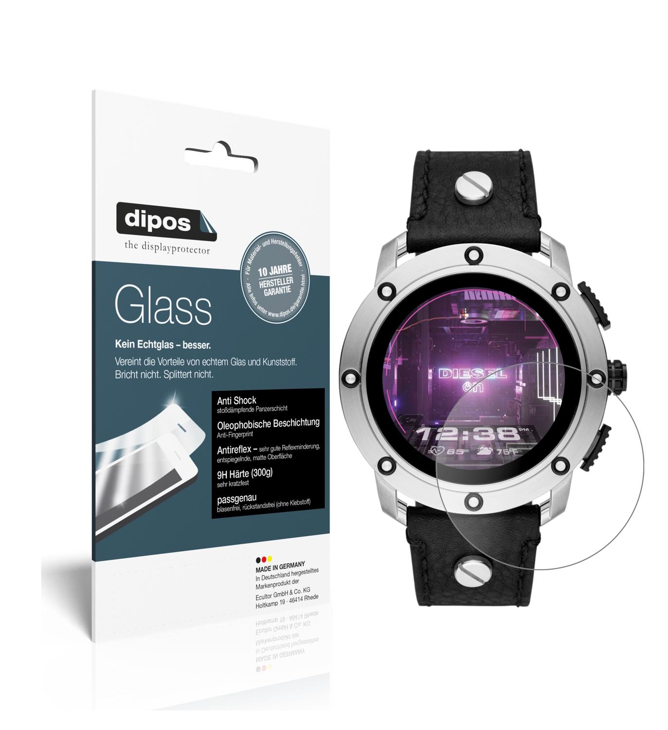 Matte Displayschutzfolie von dipos passend für Diesel On Smartwatch Axial, 9H kratzfest und blasenfrei montiert