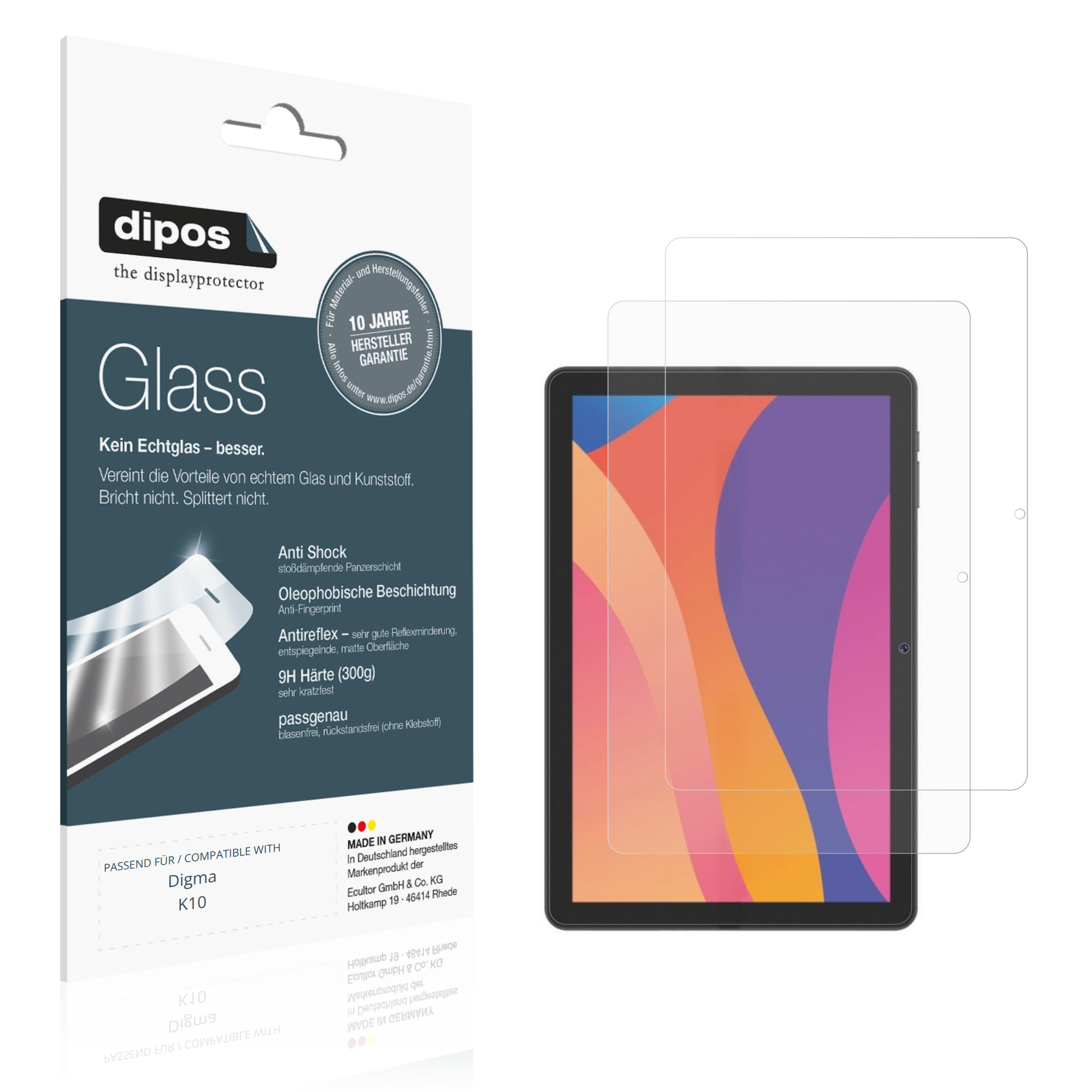 Matte Displayschutzfolie von dipos passend für Digma K10, 9H kratzfest und blasenfrei montiert
