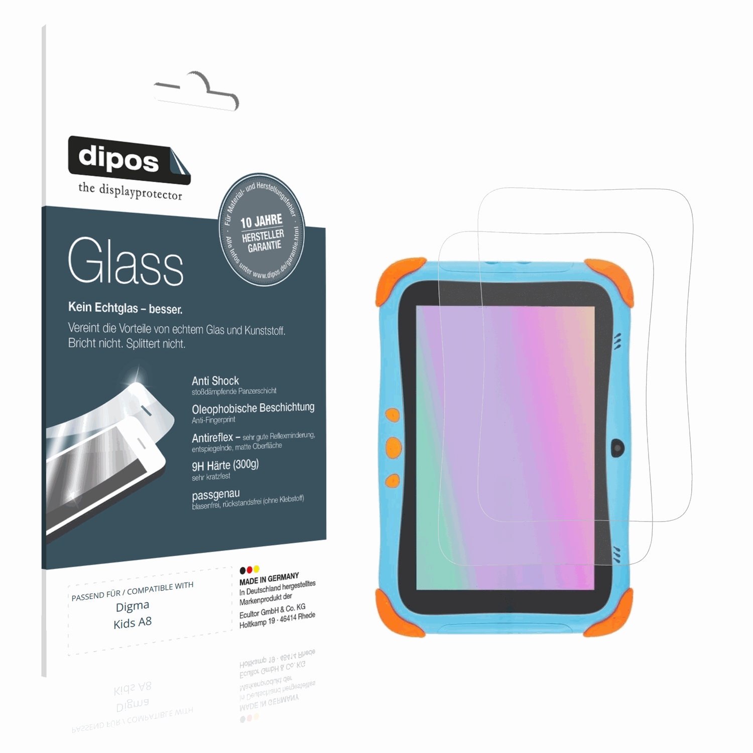 Matte Displayschutzfolie von dipos passend für Digma Kids A8, 9H kratzfest und blasenfrei montiert