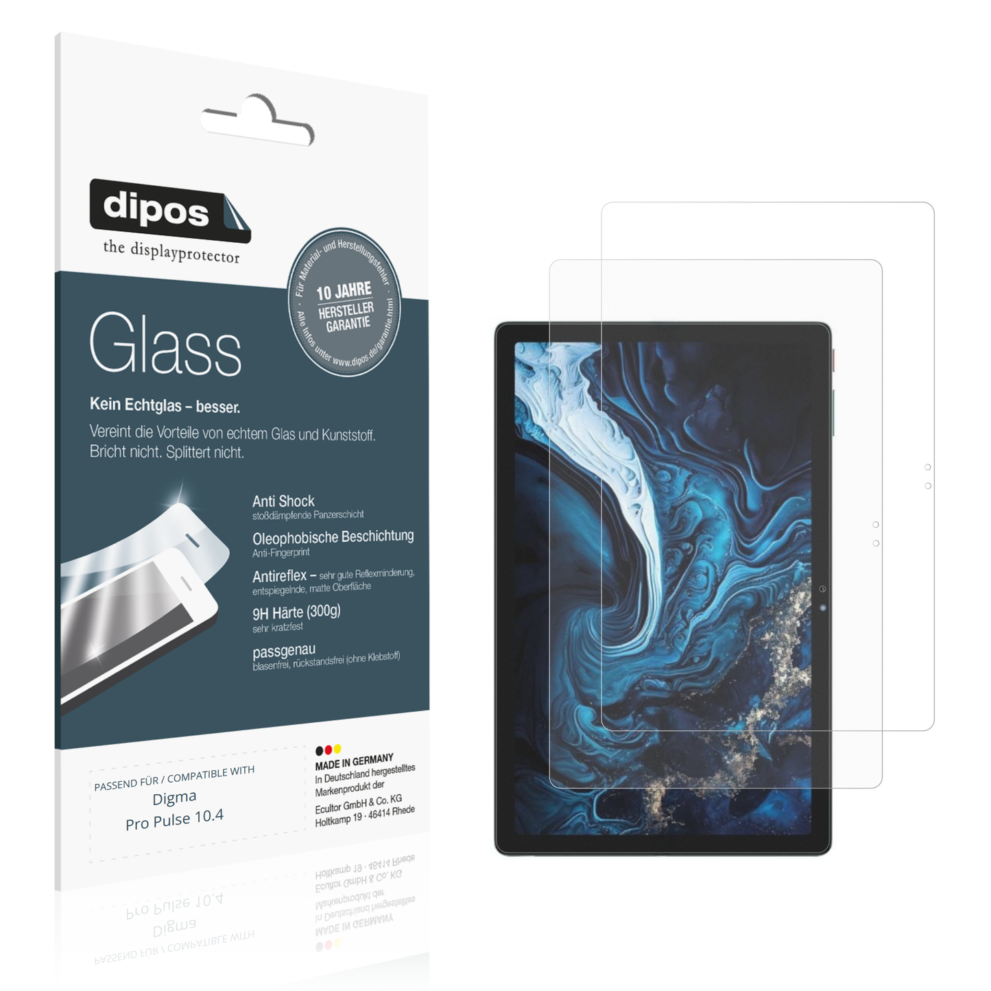 Matte Displayschutzfolie von dipos passend für Digma Pro Pulse 10.4, 9H kratzfest und blasenfrei montiert