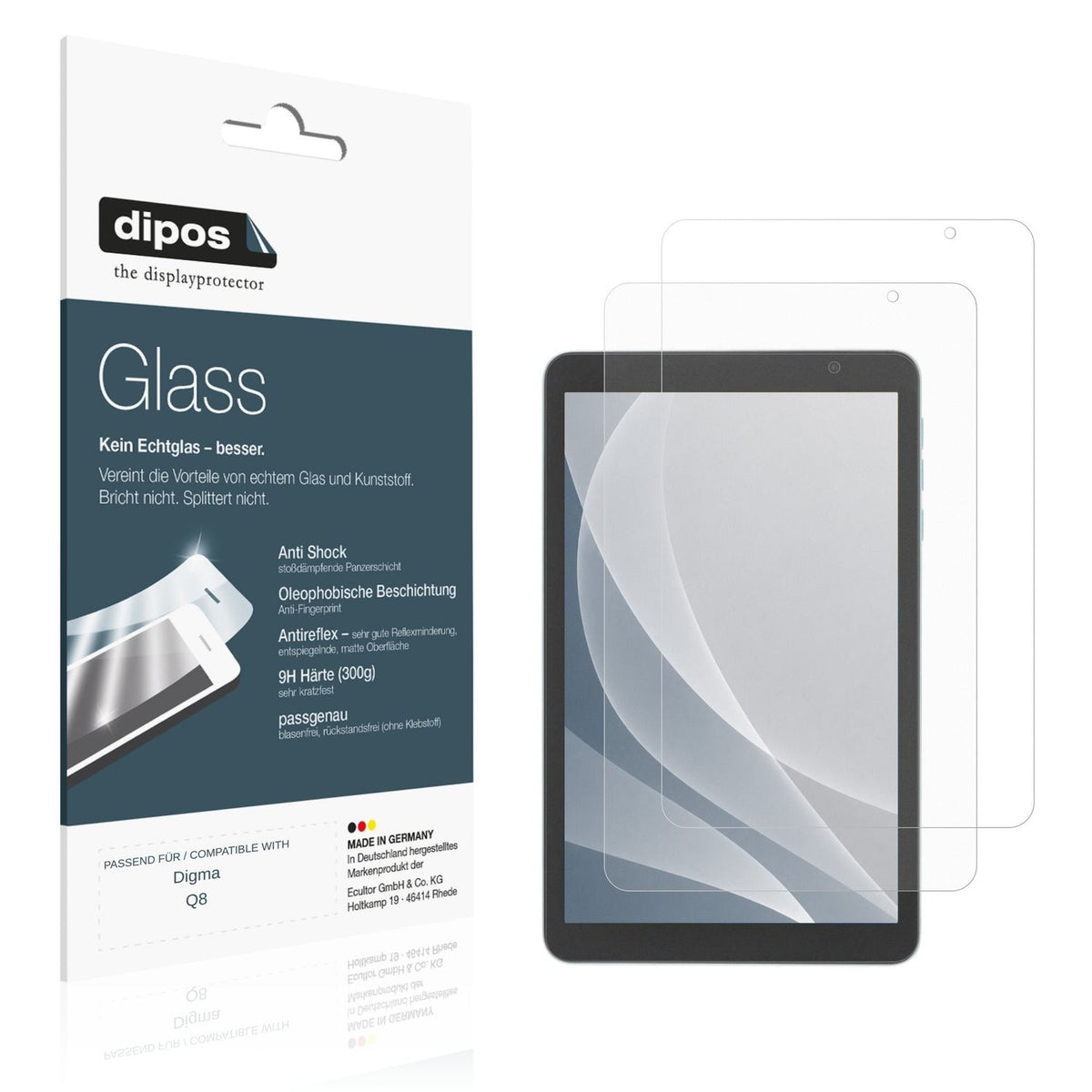 Matte Displayschutzfolie von dipos passend für Digma Q8, 9H kratzfest und blasenfrei montiert