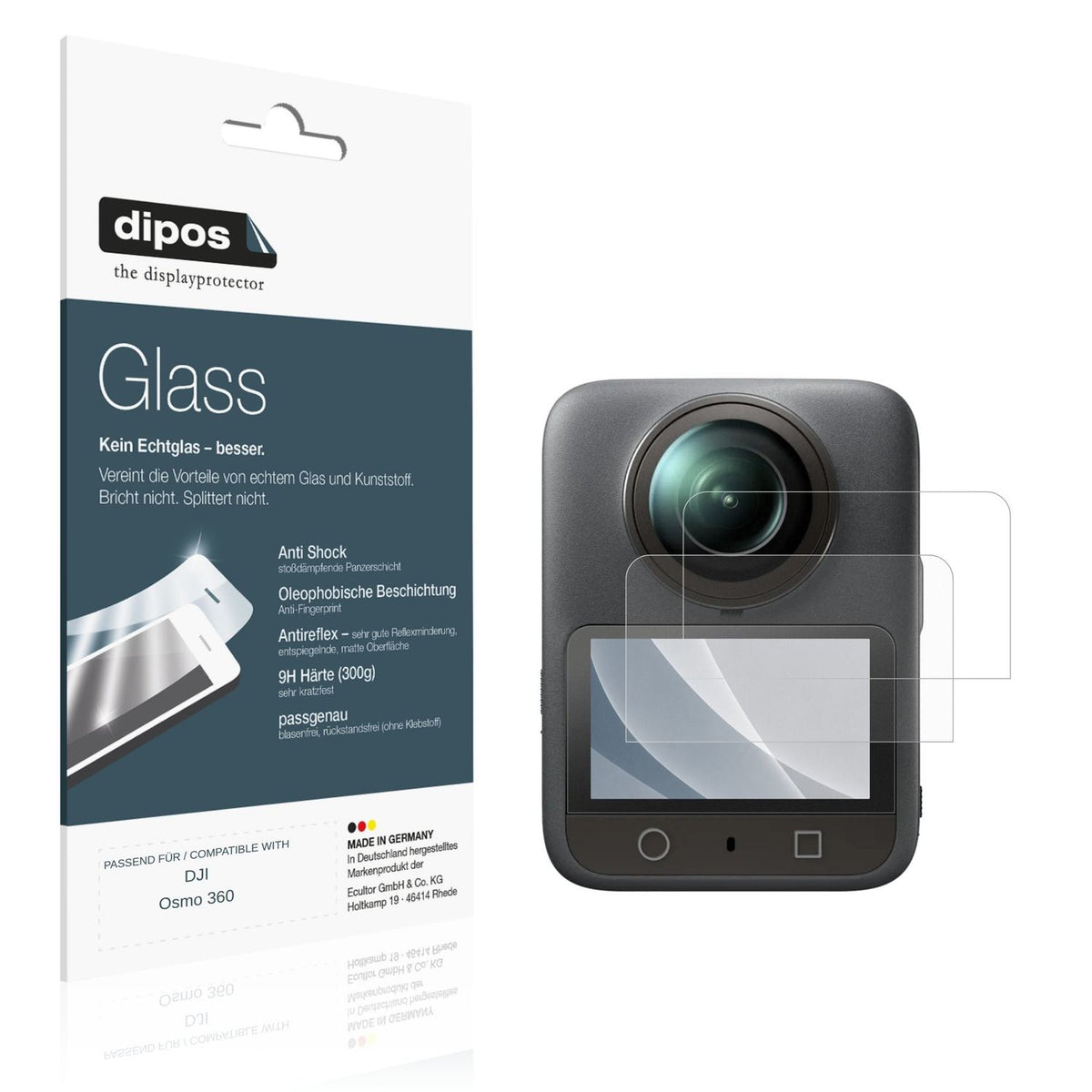 Matte Displayschutzfolie von dipos passend für DJI Osmo 360, 9H kratzfest und blasenfrei montiert