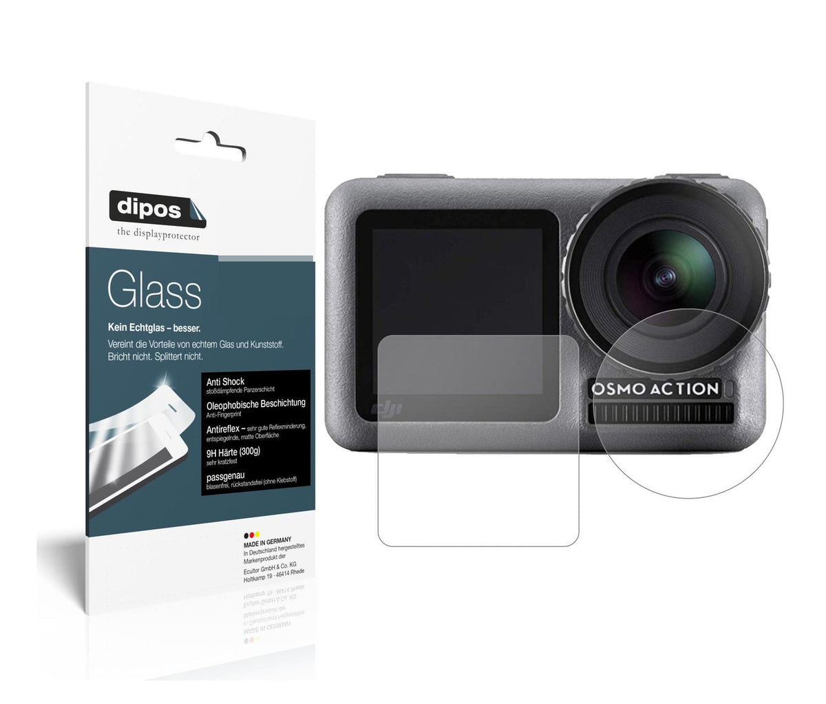 Matte Displayschutzfolie von dipos passend für DJI Osmo Action, 9H kratzfest und blasenfrei montiert