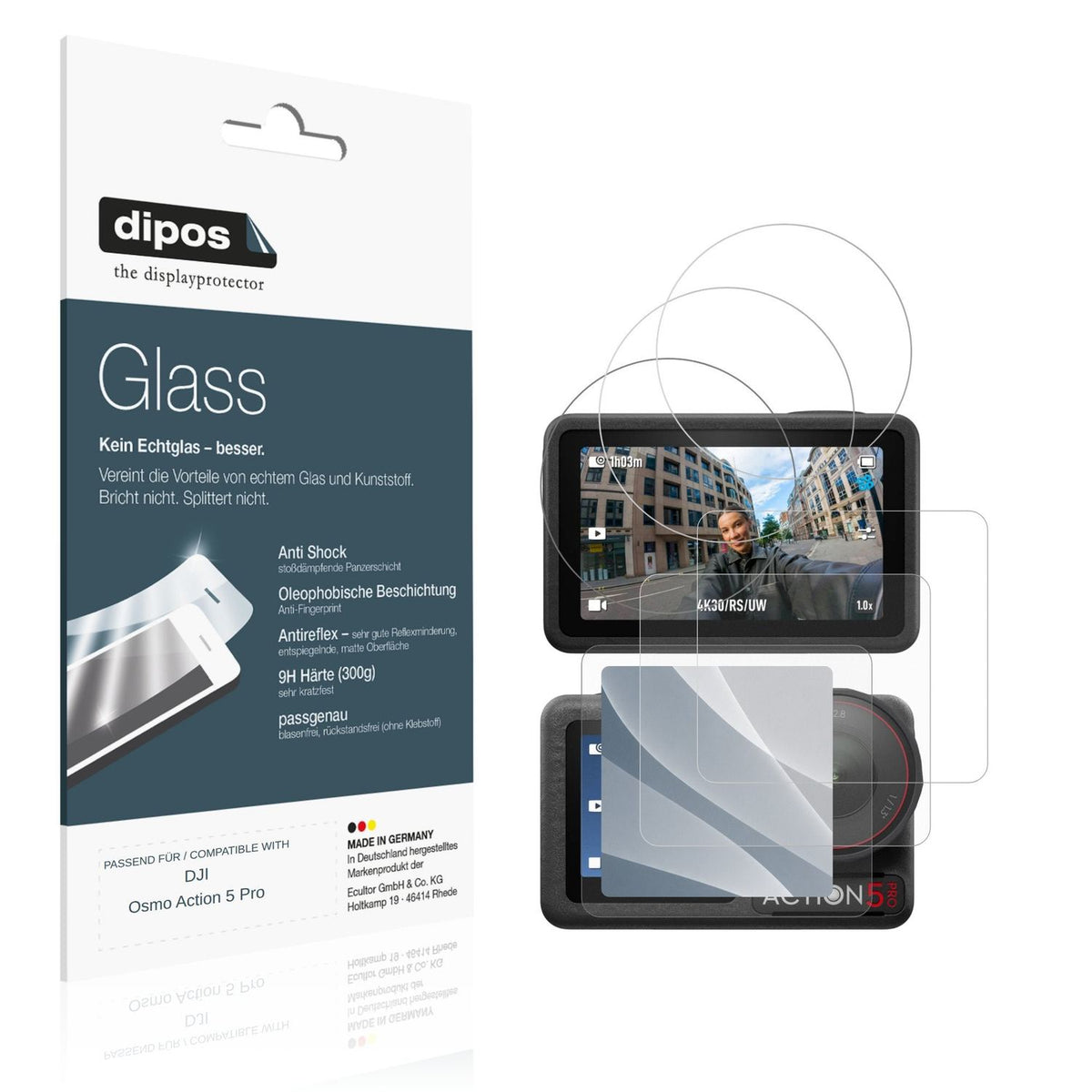Matte Displayschutzfolie von dipos passend für DJI Osmo Action 5 Pro, 9H kratzfest und blasenfrei montiert