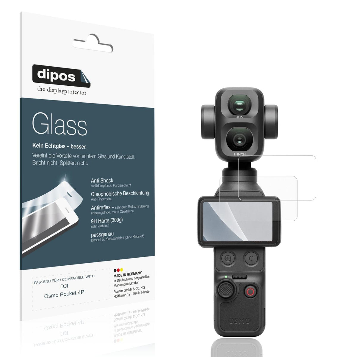 Matte Displayschutzfolie von dipos passend für DJI Osmo Pocket 4P, 9H kratzfest und blasenfrei montiert