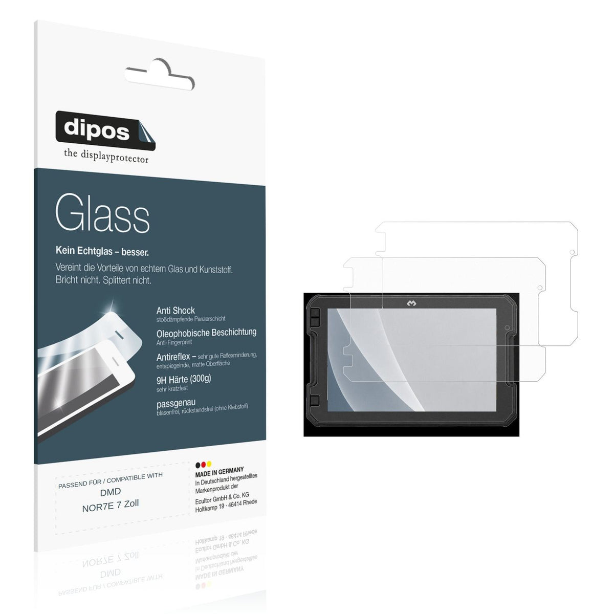 Matte Displayschutzfolie von dipos passend für DMD NOR7E 7 Zoll, 9H kratzfest und blasenfrei montiert