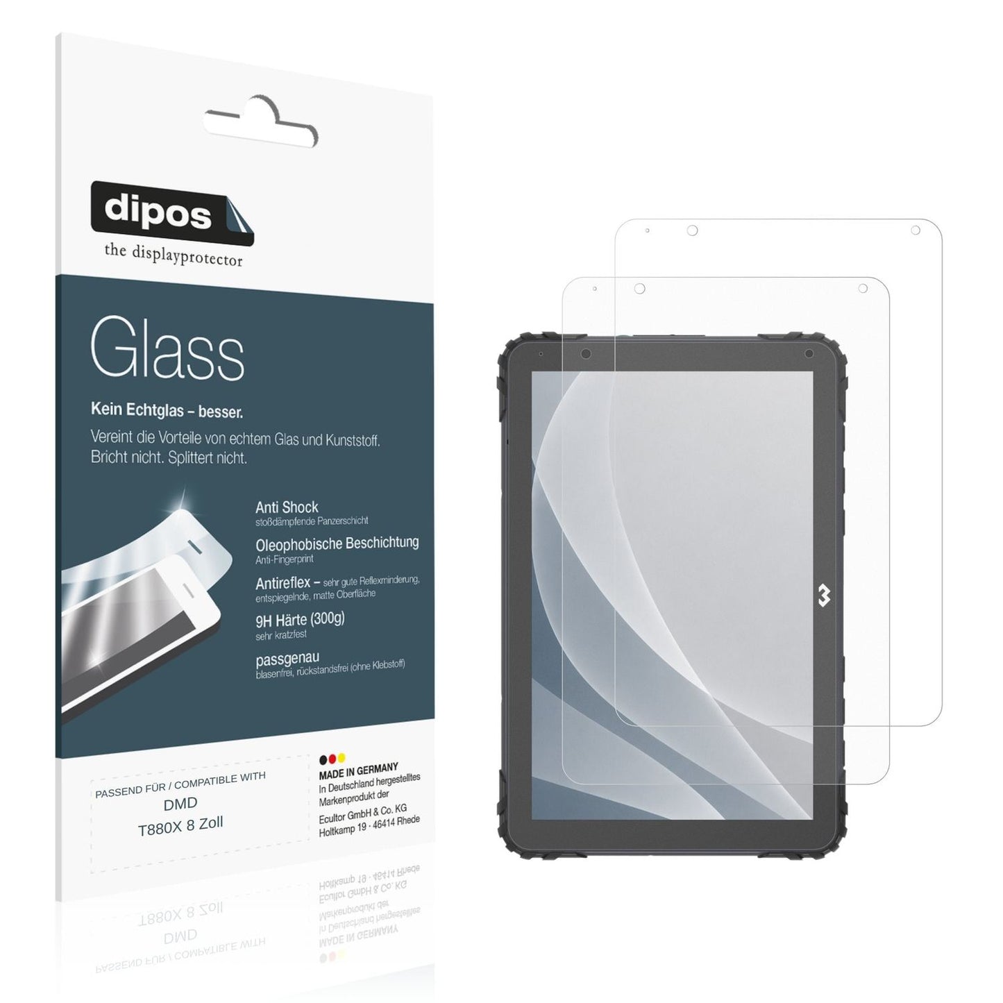Matte Displayschutzfolie von dipos passend für DMD T880X 8 Zoll, 9H kratzfest und blasenfrei montiert