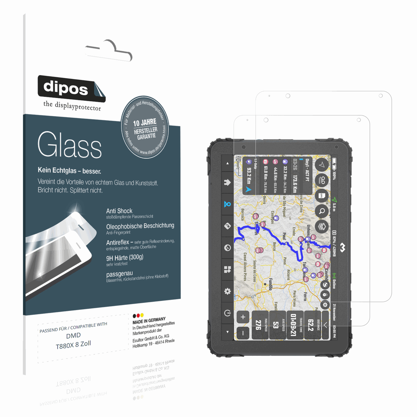 Matte Displayschutzfolie von dipos passend für DMD T880X 8 Zoll, 9H kratzfest und blasenfrei montiert